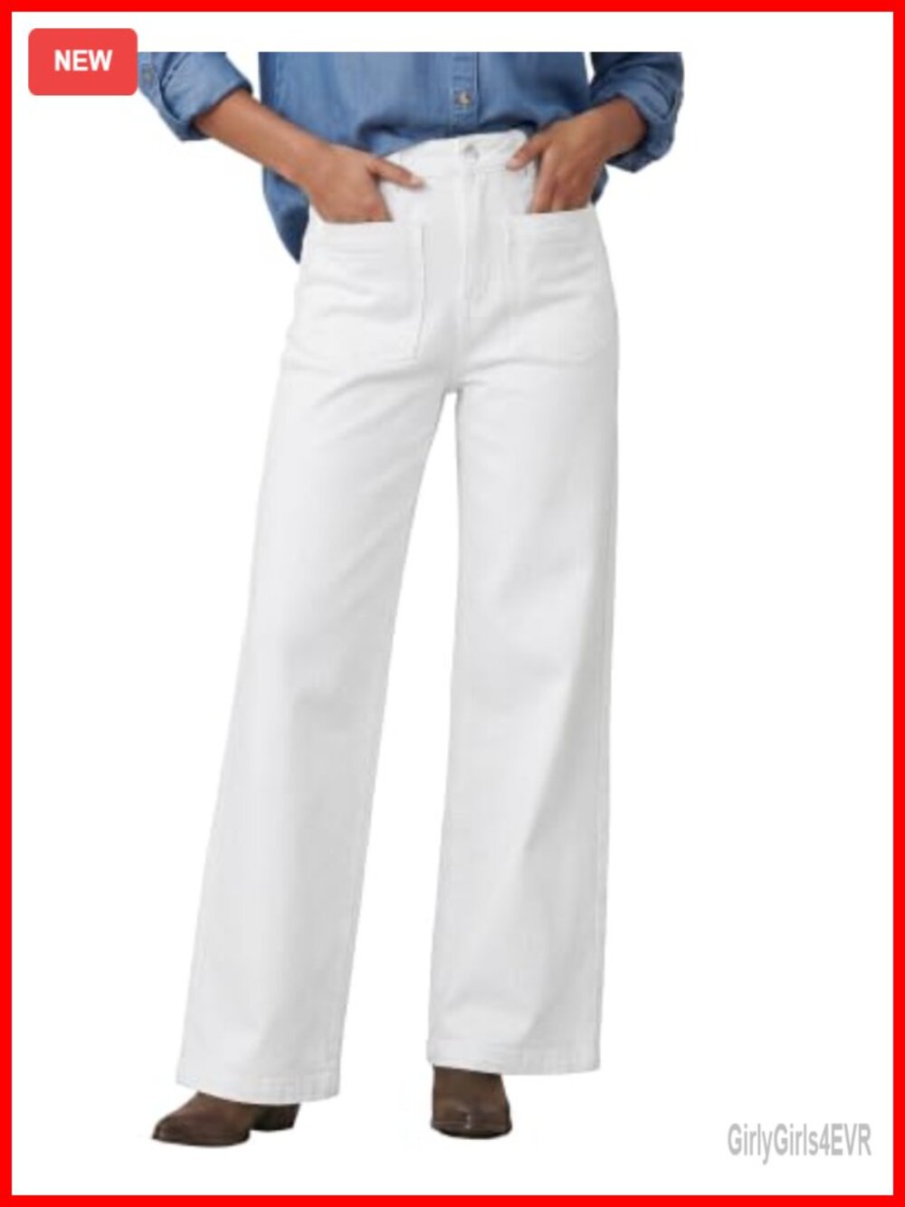 Womens Wide Leg Jeans High Waisted Stretch Denim Patch Pockets 29.5 Inseam